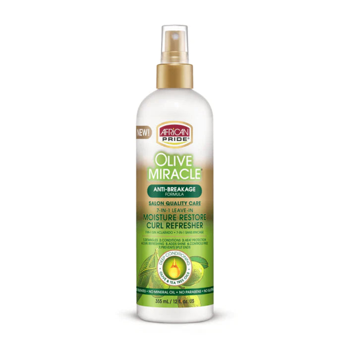 African Pride Olive Miracle 7-in-1 Leave In Moisture Restore Curl Refresher, 355ml / 12oz