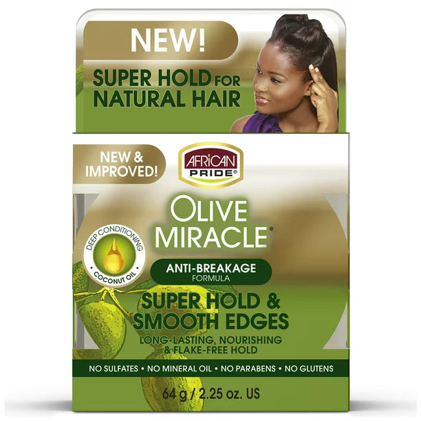 African Pride Olive Miracle Super Hold & Smooth Edges, 64g / 2.25oz