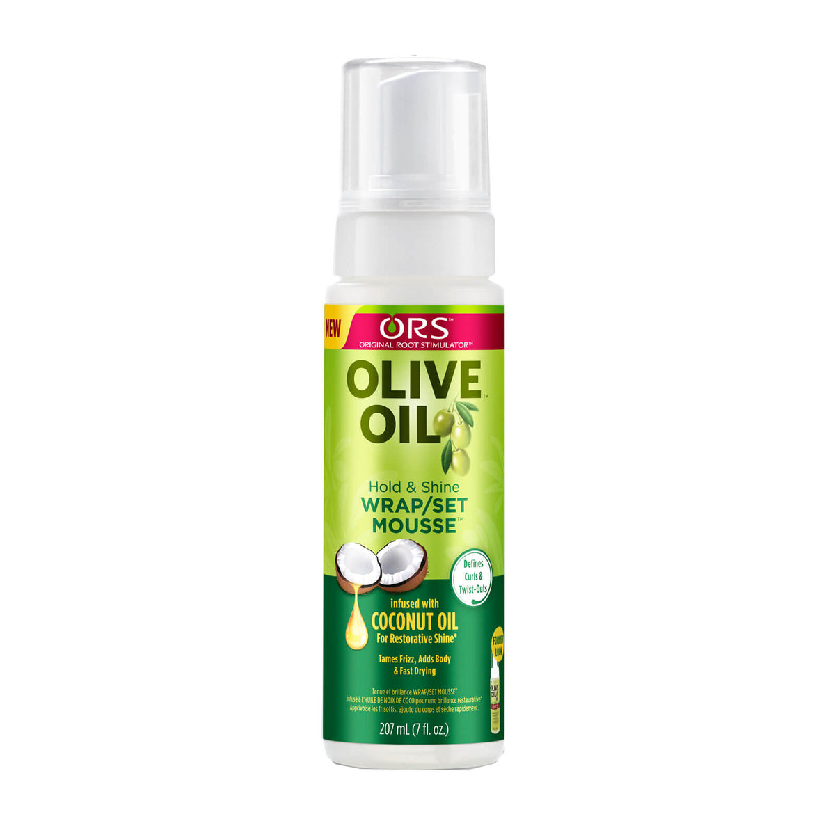 ORS Olive Oil Hold & Shine Wrap/Set Mousse, 207 ML
